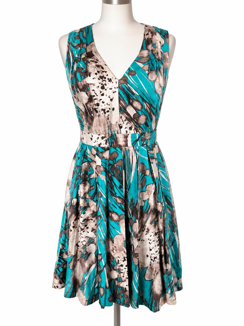 L.K. Bennett Cortona Fit & Flare Floral Dress Women's 6 Sleeveless Chic Pleated